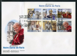Guinea Bissau 2023, Notre Dame, Pope Benedict, And J. Paul II, 6val In BF In FDC - Iglesias Y Catedrales