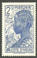 XW01-2653 Cote Ivoire 2c Femme Baoulé Woman Hairdress Coiffure Sans Gomme - Used Stamps