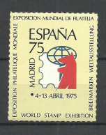 ESPANA Spain 1975 Philatelic Exhibition Madrid Advertising Stamp MNH - Expositions Philatéliques