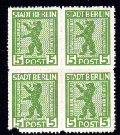 GERMANY BERLIN-BRANDENBURG - 1945 5PF BEAR STAMP X 4 ROULETTE MNH ** - Berlin & Brandenburg