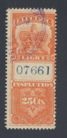 Canada Revenue Stamp Electric Light Inspection FE1-25c Fine Guide Value = $35.00 - Fiscales
