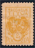 258 Central Lithuania 2m 1920 Armoiries Coat Of Arms MH * Neuf (CLI-18) - Briefmarken
