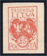 258 Central Lithuania 25f 1920 Armoiries Coat Of Arms MNH ** Neuf SC (CLI-2) - Briefmarken