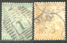 248 Cape Good Hope One Shilling Vert/green Et One Shilling Yellow/jaune (CGH-10) - Cape Of Good Hope (1853-1904)