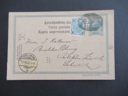 1902 Österreich / Rumänien GA 5 Heller Mit ZuF Deutsch -Rum.-Ruth.) Strichstempel Jakobeny Nach Oerlikon Schweiz - Postcards