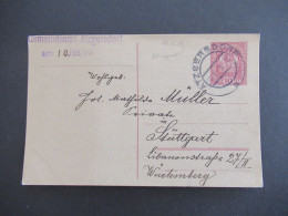 1919 Österreich GA 10 Heller Mit Großem Stempel Atzgersdorf Abs. Stempel Gemeindeamt Atzgersdorf Nach Stuttgart Gesendet - Tarjetas