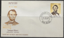 India. FDC Sc. 400.   Death Centenary Of Abraham Lincoln (1809-1865).  FDC Cancellation On Cachet FDC Envelope - FDC