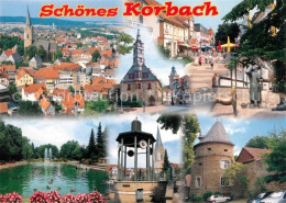 73209085 Korbach Panorama Rathaus Fussgaengerzone Schwanenteich Runder Turm Korb - Korbach