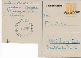 Feldpostkarte Mit Ausgeschnittenem Spruch, Bensheim Nach Weilburg, Zensur 1945 - Briefe U. Dokumente