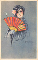 Illustrateur Illustration Zandrino Femme Avec Un Eventail Art Deco - Zandrino
