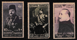 Egypt 1945 King Farouk Kehdive Ismail Pasha The Egyptian 3 Kings Complete Set. - Unused Stamps