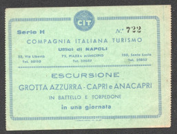 COMPAGNIE ITALIANA TURISMO NAPOLI  / ESCURSIONE / GROTTA AZZURRA CAPRI E ANACAPRI     D3453 - Tickets D'entrée