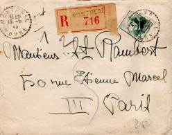 PETAIN N°524 SEUL SUR LETTRE RECOMMANDEE DE MONTREAL YONNE 1943 - Tarifas Postales