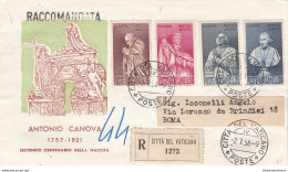 1958 Città Del Vaticano, N. 243/246 Serie Su   RACCOMANDATA VIAGGIATA - FDC