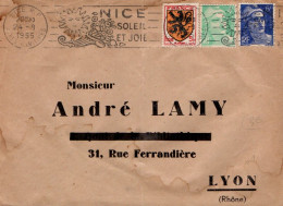 AFFRANCHISSEMENT COMPOSE SUR LETTRE DE NICE 1955 - Tarifas Postales