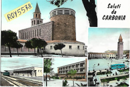 Sardegna-carbonia Vedute Vedutine Stazione Ferroviaria Treno Littorina Piazza Chiesa Animate Saluti Da Carbonia Anni 60 - Carbonia