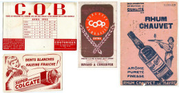 Lot De 4 Buvards (9) CHAUVET Rhum - COLGATE - COOP - COUTURIEUX 1953 Avec Défauts :taches,  Pliures,déchirures Etc. Etc - Colecciones & Series