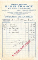Facture 14x21 - Grands Magasins Paris-France, Saint-Brieuc (Côtes Du Nord) 1926 - Textilos & Vestidos