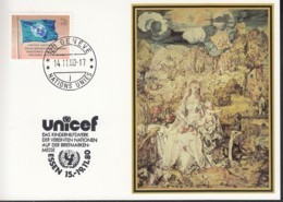 UNO GENF  UNICEF-Kunstkarte, Albrecht Dürer, Madonna Mit Kind, Zur Int. Briefmarkenmesse, Essen 14.11.1980 - Storia Postale