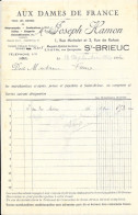Facture 14x21 - Nouveautés: Aux Dames De France (Joseph Hamon) Saint-Brieuc (Côtes Du Nord) 1940 - Vestiario & Tessile