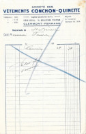 Facture 14x21 - Société Des Vêtements Conchon-Quinette - Succursale Saint-Brieuc (Côtes Du Nord) 1934 - Textilos & Vestidos