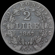 LaZooRo: Italy Vatican Papal States 2 Lire 1867 R VF / XF - Silver - Vatican