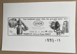 LUXOR Lanternes Vélo - TRAIZET, Paris - 14,5 X 10 Cm (REPRO PHOTO! Zie Beschrijving, Voir Description, See Description)! - Altri & Non Classificati