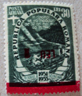 Rumänien, 1952, Mi 1368,  Flugpost, Aufdruck Tete-beche, + Roter Streifband , 1 Leu, Abart, Postfrisch - Variedades Y Curiosidades