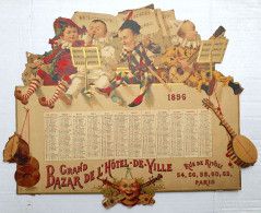 Grand Calendrier Original 1896 Grand Bazar De L'Hotel De Ville - Arlequin Pierrot - Carton épais 43x34 Cm - Big : ...-1900