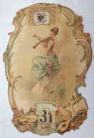 Grand Calendrier éphéméride Original 1894 - Musica - Pensées Baromètre - Carton Très épais 42x28cm - Big : ...-1900