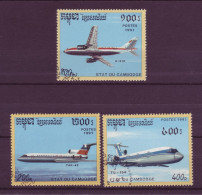 Asie - Cambodge  - Avions - 3 Timbres Différents - 6563 - Kambodscha