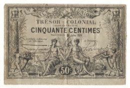 TRES RARE - Billet De CINQUANTE CENTIMES - TRESOR COLONIAL De La REUNION (Campenon & Drouet) - Réunion