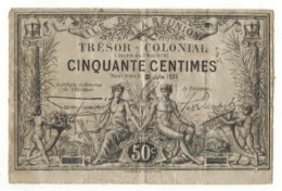 TRES RARE - Billet De CINQUANTE CENTIMES - TRESOR COLONIAL De La REUNION (Campenon & Drouhet) - Réunion