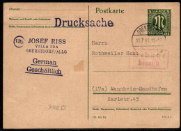 Amer. Zone - Ganzsache Postkarte Mi.Nr. P902, Gebühr Bezahlt, Drucksache Oberstdorf 10.7.1946 - Covers & Documents