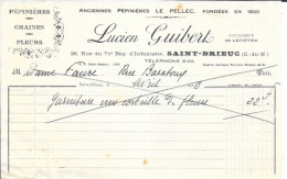 Facture 14x21 - Pépinières, Fleurs Lucien Guibert - Saint-Brieuc (Côtes-du-Nord) 1926 - Agricoltura