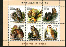 Guinea  2002 Bird, Owl, Carved Owl, White Faced Horned Owl, Grass Owl，MS MNH - Guinea (1958-...)