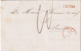 Complete Brief 10 Sep 1867 Druten (hulpkantoro Naamstempel) Via Tiel (dagttekening K45) Naar Arnhem (tweeletter) - Poststempels/ Marcofilie