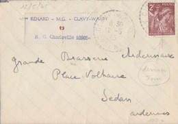Lettre Obl. Clavy-Warby Le 12/5/45 Sur 2f Iris N° 653 (tarif Du 1/3/45 Et Jour Du Retrait Du TP) Pour Sedan - 1939-44 Iris