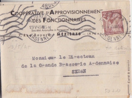 Lettre à Entête "Coopérative D'Appro " Obl. Krag Mézières RP Le 19 V 45 Sur 2f Iris N° 653 (tarif Du 1/3/45) Pour Sedan - 1939-44 Iris