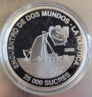 Ecuador Silver 25000 Sucres 2002. KM-112. Ibero-America - Balsawood Sailing Raft. PROOF. RR - Ecuador