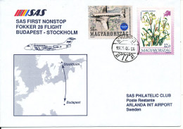 Hungary Cover First SAS Nonstop Fokker 28 Flight Budapest - Stockholm 6-5-1995 - Lettres & Documents