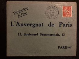 LETTRE (CORRESPONDANCE DE PRESSE) TP PAYSANNE 6F OBL. Tiretée 5-1 1959 LORLANGES HAUTE LOIRE + DERNIER JOUR DE TARIF - 1957-1959 Moissonneuse