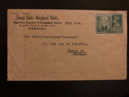 LETTRE FAZAL ILAHI MAQBOOL ILAHI à KARACHI Pour La FRANCE TP 9R OBL. - 1936-47 Koning George VI