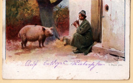 Cpa Couleur Illustration Tadeusz Popiel - Cochon Joueur De Flûte - Pologne Poland Lwow - Feldpost 14-18 WW1 - Europa