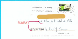 Curiosité : Marque De Tri Numéro Et Nom De Rue Différent De L'adresse Manuscrite Toshiba Timbre À La Réunion - Oblitérés