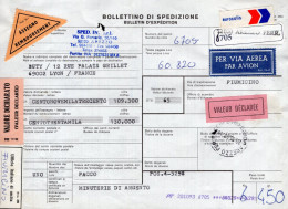 Italia (1989) - Bollettino Pacchi Assicurato Contrassegno Via Aerea Per La Francia - Postal Parcels