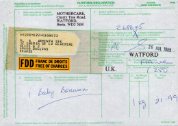 Regno Unito (1989) - Bollettino Pacchi Per La Francia - Brieven En Documenten