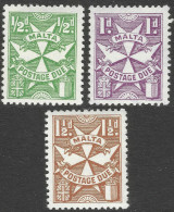 Malta. 1967-70 Postage Due. ½d, 1d, 1½d MH. Maltese Cross W/M. P12½. SG D32, D33, D34. M3026 - Malta