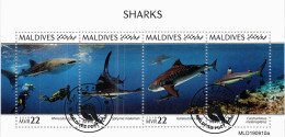 CHCT77 - Sharks, Marine Life, Nature, Fauna, Stamp Mini Sheet, Used CTO, 2019, Maldives - Sonstige - Afrika