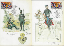 France 1976 Y&T 1912. 2 Cartes Maximum. La Douane Française. Peinture, De Bernard Lallemand, Cor De Chasse Et Grenades - Moderne